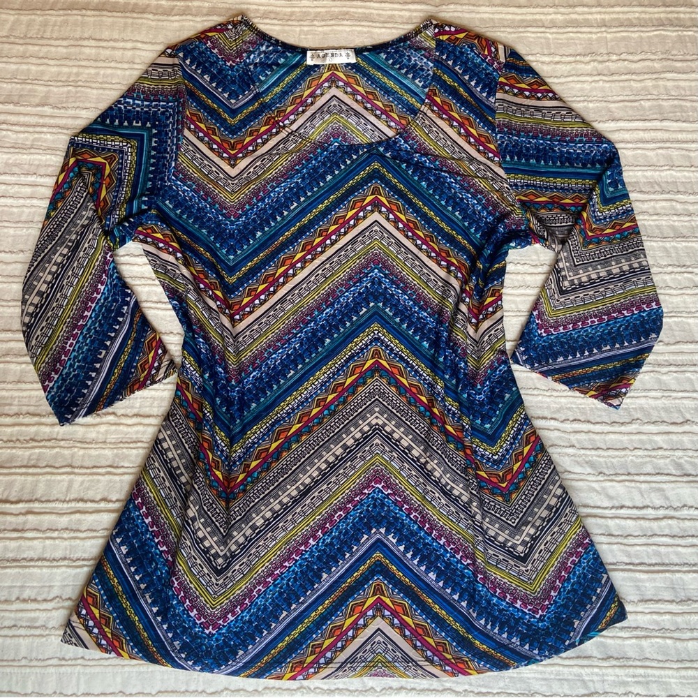 Vintage Agenda Mixed Pattern 3/4 Sleeve Top 90s Large L VTG